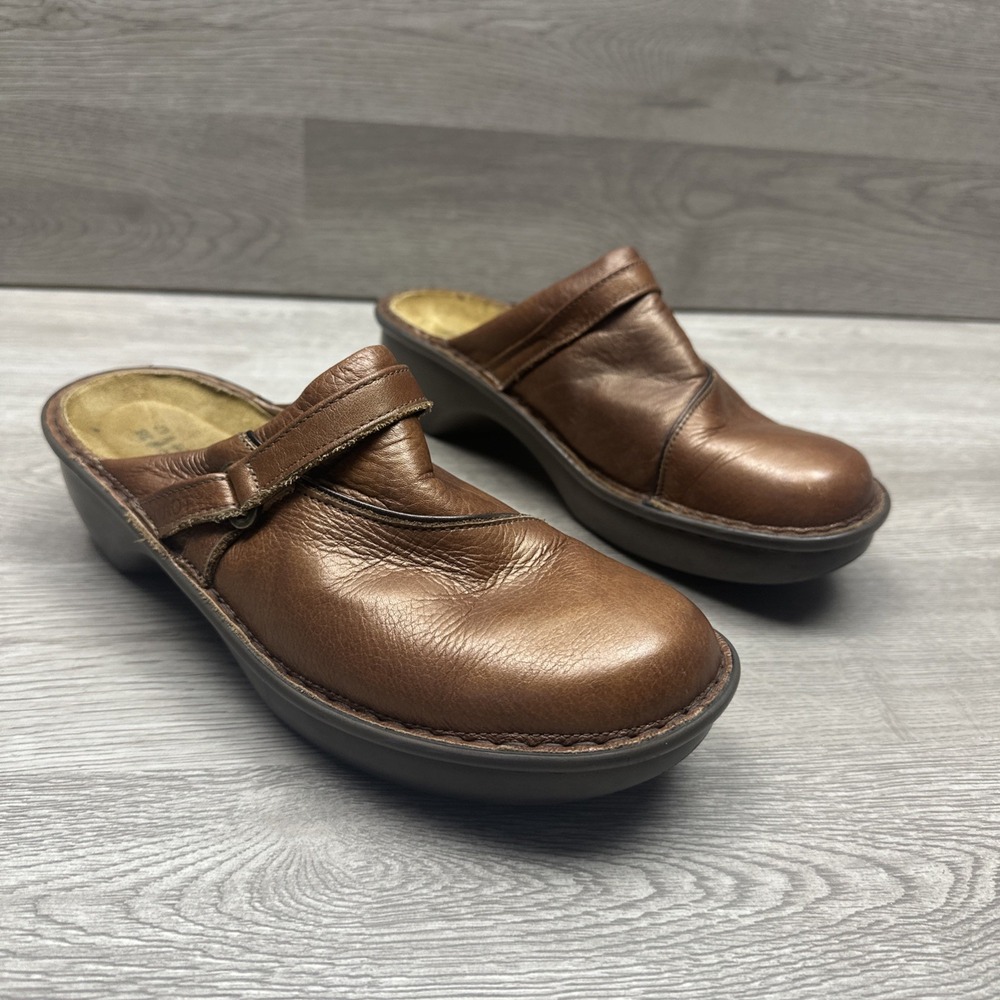 NAOT Florence Slip On Clogs 38 US 7 Brown Leather Mules Comfort Shoes Israel